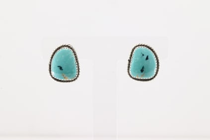 Native America Navajo Sterling Silver Kingman Turquoise Post Earring's By Virginia Becenti.