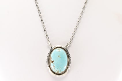 Native America Navajo Sterling Silver Number 8 Turquoise Necklace By Alfred Martinez.