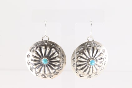 Native America Navajo Sterling Silver Turquoise Dangling Earring's By Arlene Soce.