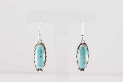 Native America Navajo Sterling Silver Kingman Turquoise Dangling Earring's By Trish Largo.