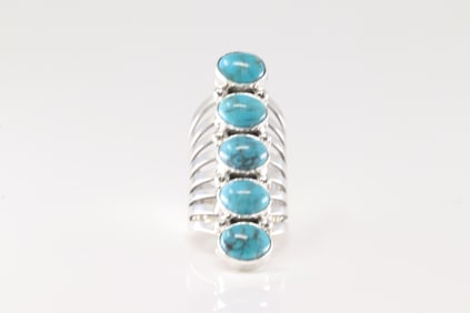 Native America Navajo Sterling Silver Turquoise Ring 5 Stone By Thomas Yazzie.