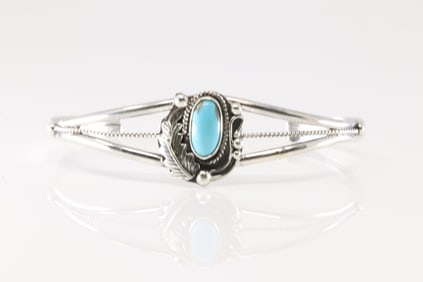 Native America Navajo Sterling Silver Turquoise Bracelet Cuff By Grace Kenneth.