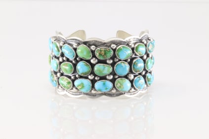 Native America Navajo Sterling Silver Sonora Gold Turquoise Bracelet Cuff By Tom Lewis.