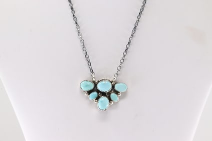 Native America Navajo Sterling Silver Golden Hill Turquoise Necklace By Shelia Becenti.
