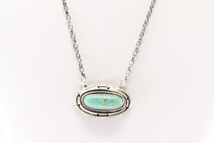 Native America Navajo Sterling Silver Kingman Turquoise Necklace By William Begay.