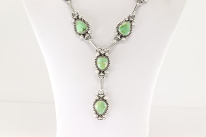 Native America Navajo Sterling Silver Sonora Gold Turquoise Necklace By Derrick Gordon.