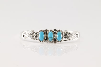 Native America Navajo Sterling Silver Turquoise Bracelet Cuff By Andrew Vandever.