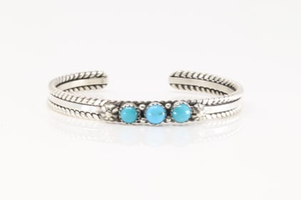 Native America Navajo Sterling Silver Turquoise Bracelet Cuff By R.King.