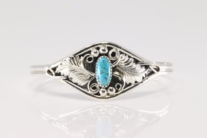 Native American Navajo Sterling Silver Turquoise Bracelet Cuff By Harry B.Yazzie.
