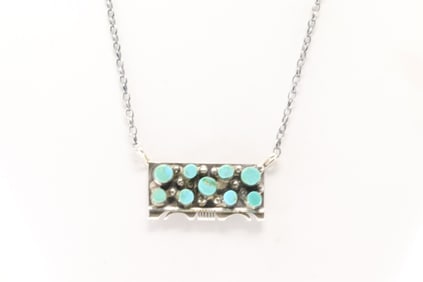 Native American Navajo Sterling Silver Kingman Turquoise Necklace By Steve Francisco.