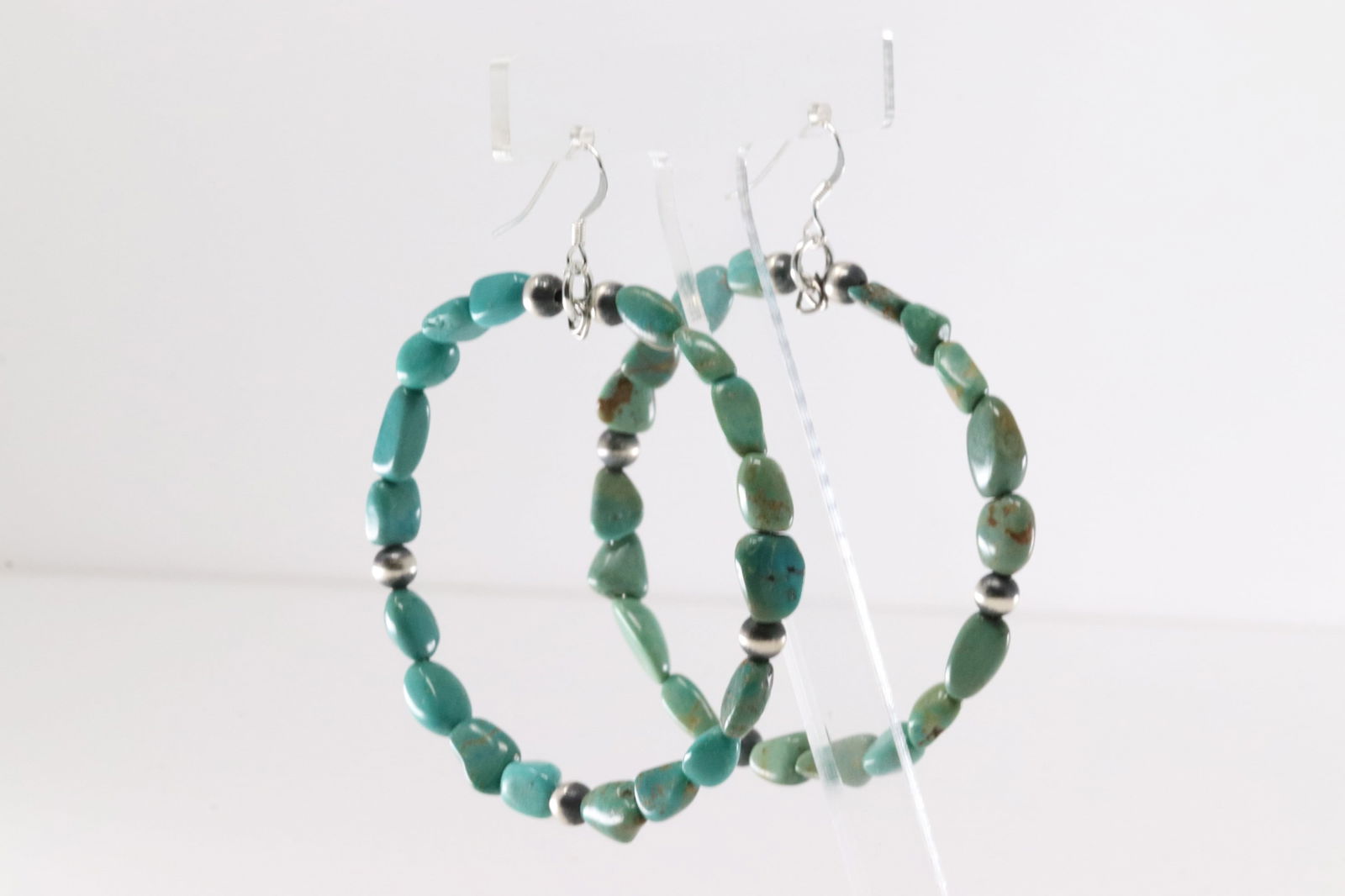 Native American Navajo Sterling Silver Beaded & Turquoise Hoop Dangling Earring's.: This is a Native American Navajo Sterling Silver Beaded & Turquoise Hoop Dangling Earring's.