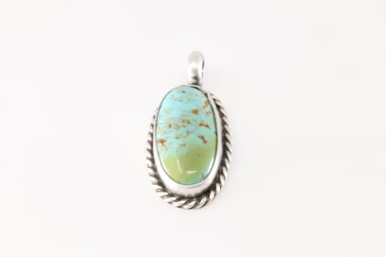 Native America Navajo Sterling Silver Kingman Turquoise Pendant By Johnny Dixon.