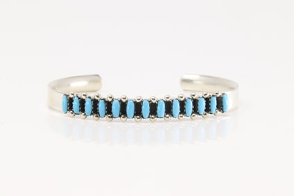 Native America Zuni Sterling Silver Turquoise Bracelet Cuff By V. Martza.