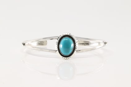Native America Navajo Sterling Silver Turquoise Bracelet Cuff By Amos Begay.