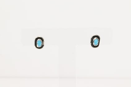 Native American Navajo Sterling Silver Turquoise Post Earring's By Roselene Joe.