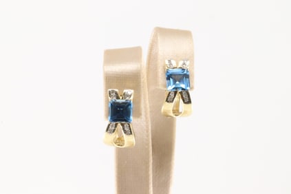Blue Topaz & Diamond Hoop Earring 14Kt.