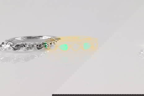 Emerald & Diamond Ring 14Kt.: Ladies 14Kt Yellow Gold Emerald & Diamond Ring. This Charming Ring has 4 Green Pear-Shape Eemralds with 3 Round Diamonds. Diamodns weight: 0.25ctw. Emeralds weight: 0.46ctw. Ring size: 6.50. Total wei