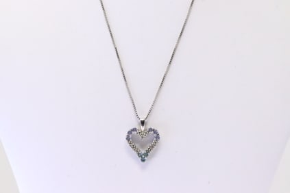 Tanzanite / Aquamarine & Diamond Heart Pendant 14Kt.