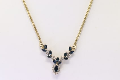 Sapphire & Diamond Necklace 14Kt.