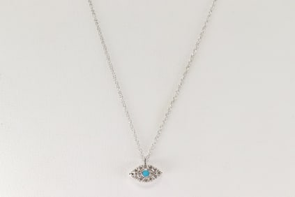 Turquoise & Diamond Eye Evil Pendant / Necklace 14Kt.