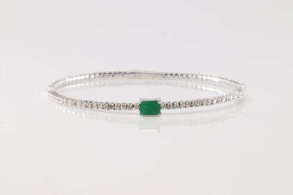 Emerald & Diamond Bangle Bracelet 14Kt.