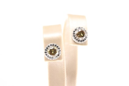 Champagne &White Black Diamond Stud Earring 14Kt.