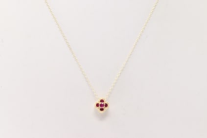 Ruby Flower Pendant / Necklace 14Kt.
