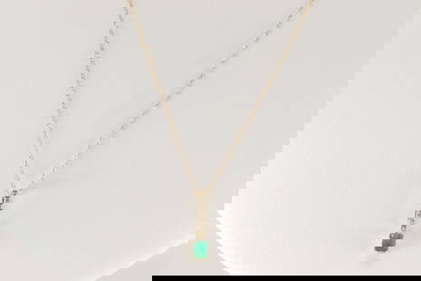 Emerald & Diamond Pendant / Necklace 14Kt.: Ladies 14Kt Yellow Gold Emerald & Diamond Pendant / Necklace. This Necklace has Pendant with Green Emeral and 7 Sparkling Diamonds. Diamonds weight: 0.05ctw. Necklace length: 18.00"
