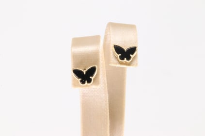 Black Onyx Butterfly Stud Earring 14Kt.