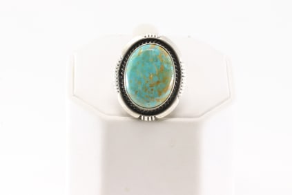 Native America Navajo Sterling Silver Kingman Turquoise Ring By A.M.