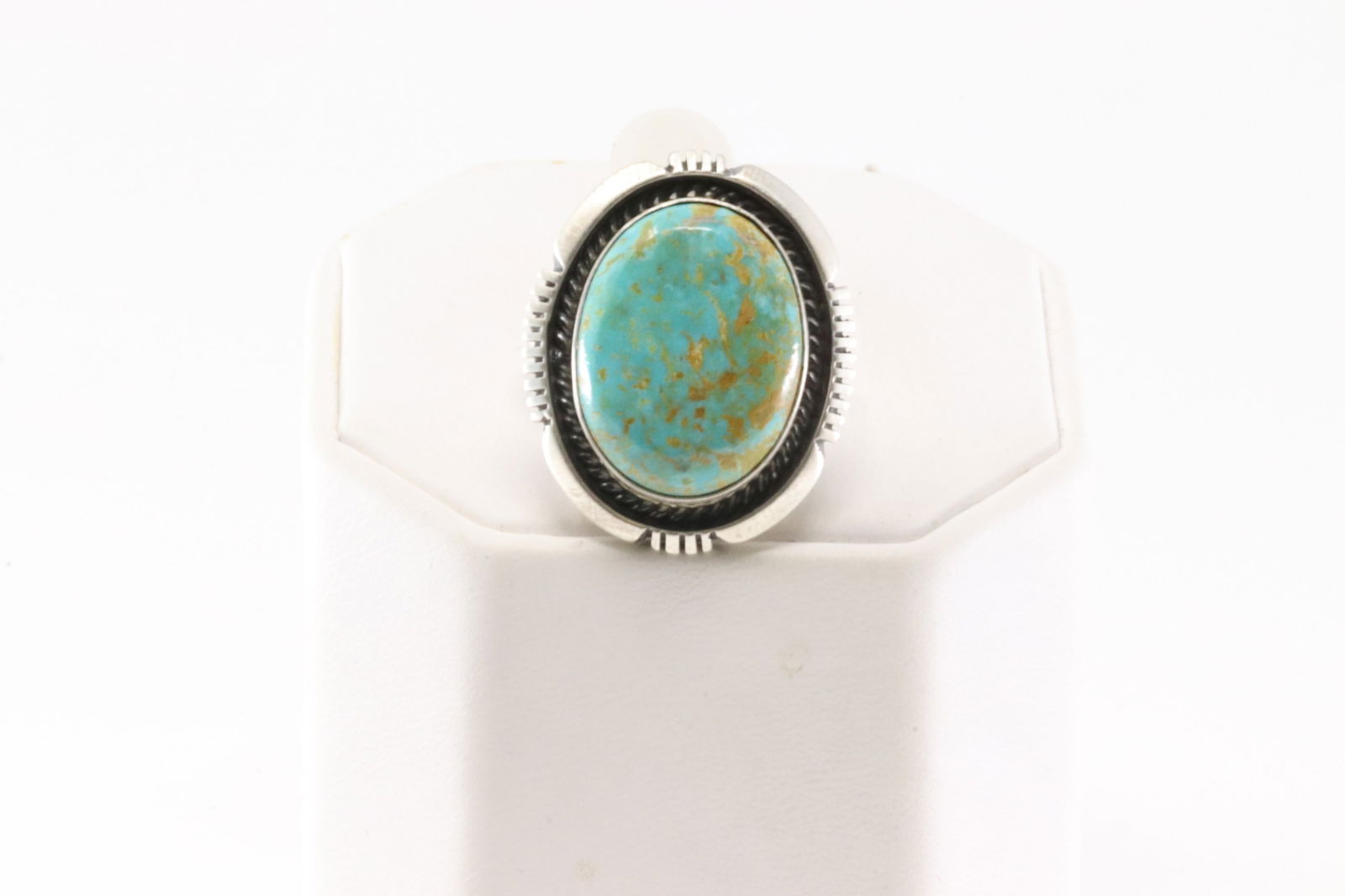 Native America Navajo Sterling Silver Kingman Turquoise Ring By A.M.