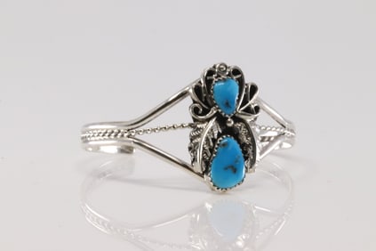 Native America Navajo Sterling Silver Turquoise Bracelet Cuff By Harry B.Yazzie.