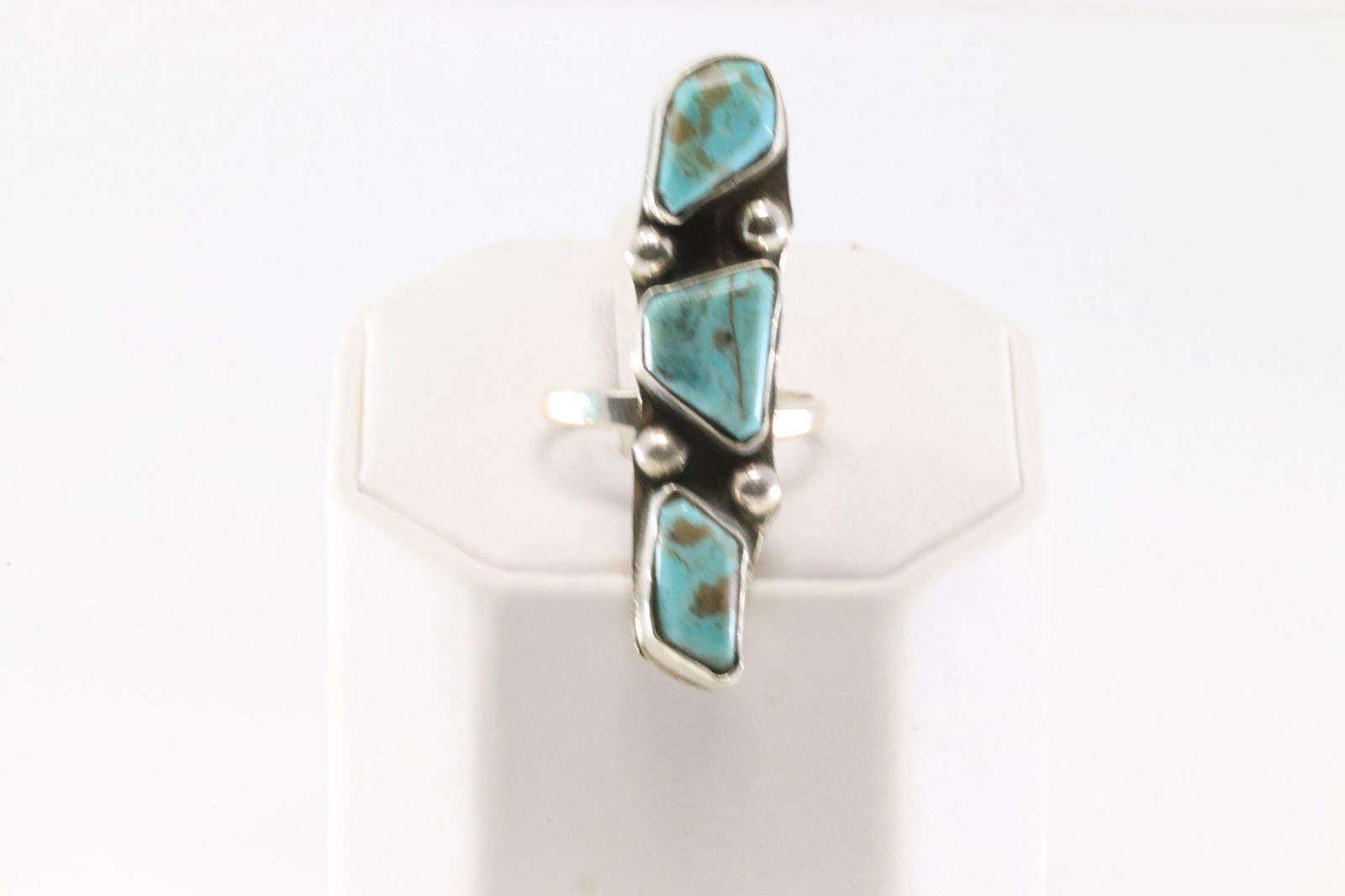 Native American Zuni Sterling Silver Turquoise Ring 3 Stone By Jude Candelaria. (1 of 4)