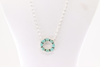 Native America Navajo Sterling Silver Turquoise Necklace By Lucinda Sardo.