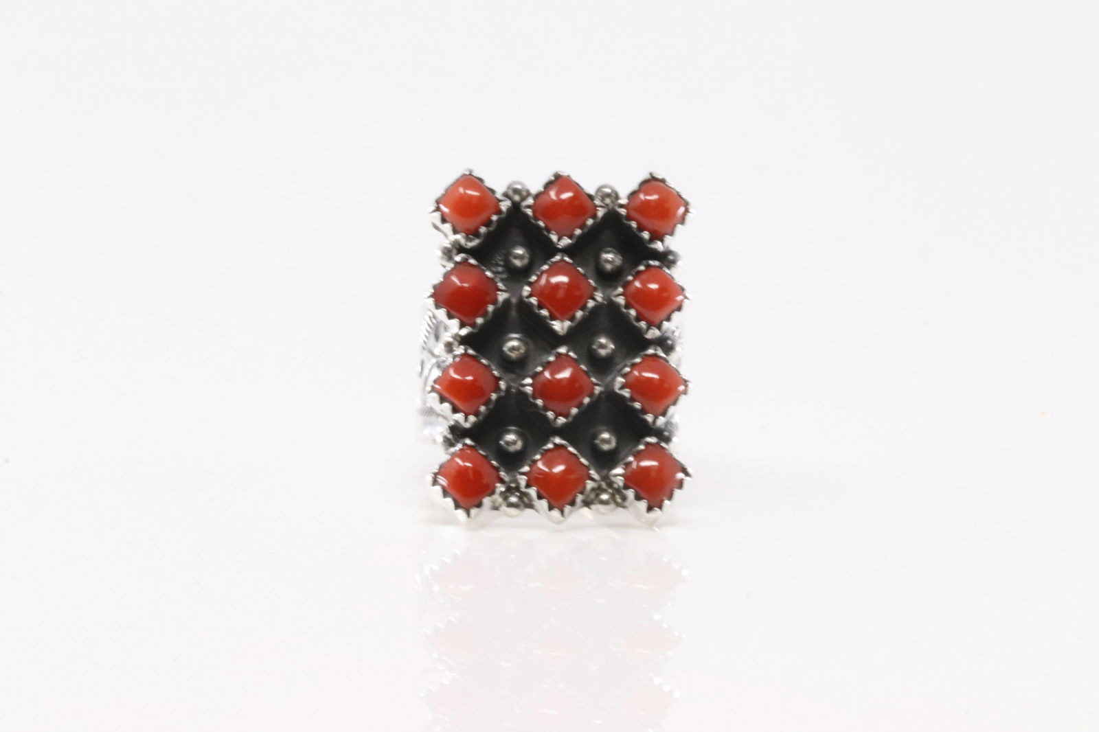 Native America Navajo Sterling Silver Coral Ring By Verley Betone. (1 of 4)