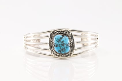 Native America Navajo Sterling Silver Turquoise Bracelet Cuff By M.