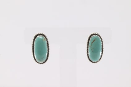 Native America Navajo Sterling Silver Kingman Turquoise Post Earring's By Virginia Becenti.