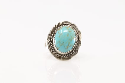 Native America Navajo Sterling Silver Turquoise Ring By F.