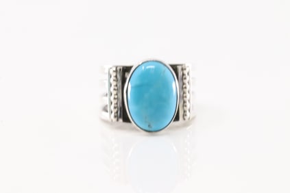 Native America Navajo Sterling Silver Turquoise Ring By Thomas Yazzie.