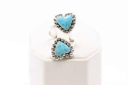 Native America Navajo Sterling Silver Turquoise Heart Ring By Arlene Lewis.