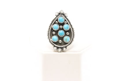 Native America Navajo Sterling Silver Turquoise Ring By Kenny Lonjose.