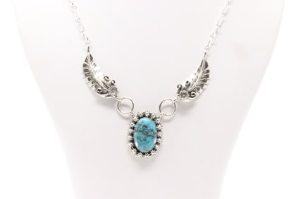 Native America Navajo Sterling Silver Turquoise Necklace Floral By Sandra Sardo.