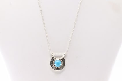 Native America Navajo Sterling Silver Turquoise Naja Necklace By Annette Chiquito.