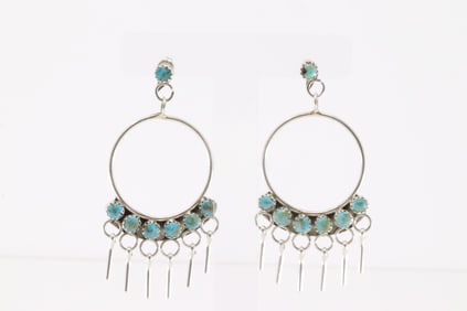 Native America Zuni Sterling Silver Kingman Turquoise Post / Dangling Earring's.