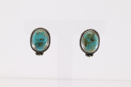 Native America Navajo Sterling Silver Kingman Turquoise Post Earring's By Theresa Smith.