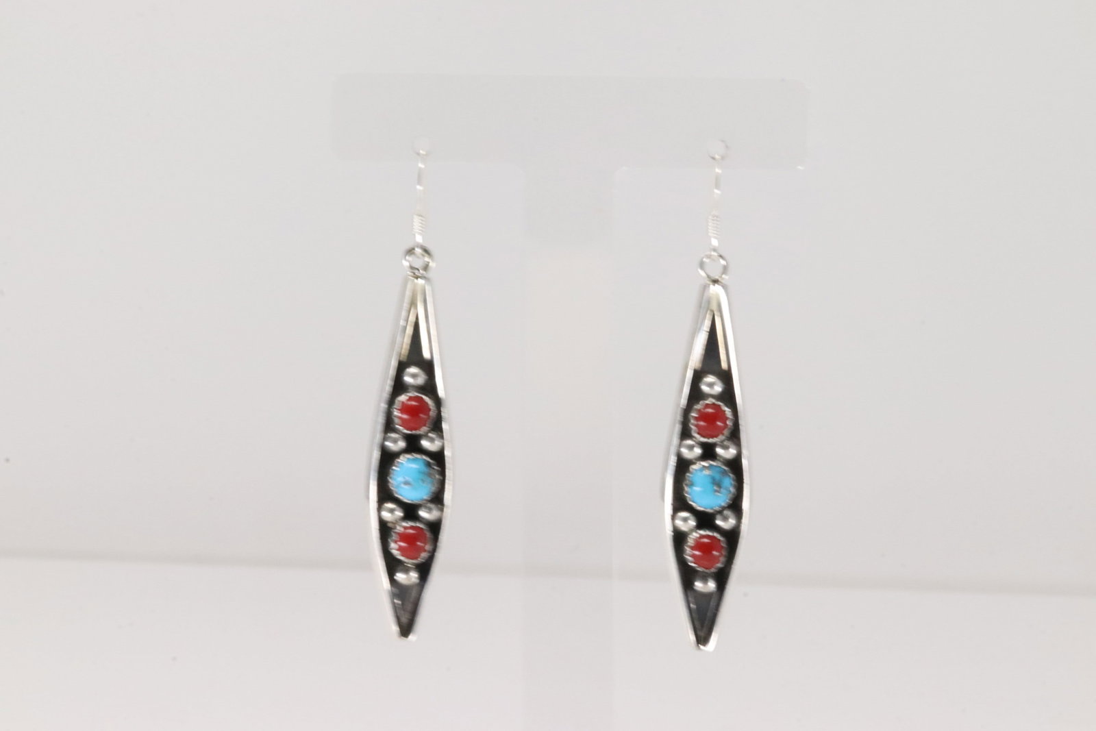 Native America Navajo Sterling Silver Coral & Turquoise Dangling Earring's By Paul Largo.: This is a Native America Navajo Sterling Silver Coral & Turquoise Dangling Earring's By Paul Largo.