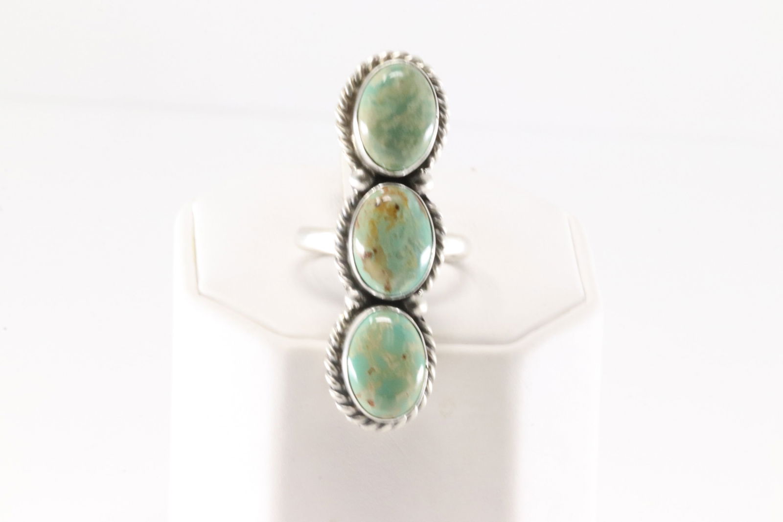 Native American Navajo Sterling Silver Turquoise Ring 3 Stone By Eugene Belone. (1 of 4)