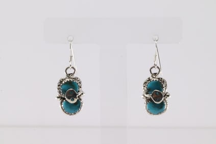 Native America Zuni Sterling Silver Turquoise Dangling Earring's By Effie C.