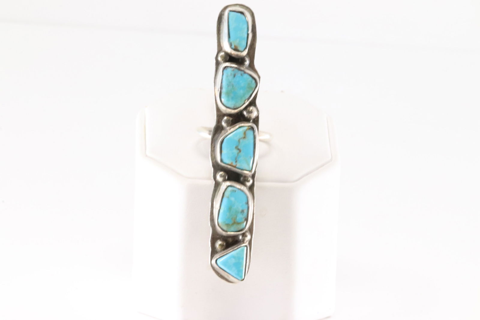 Native America Zuni Sterling Silver Turquoise Ring 5 Stone By Jude Candelaria. (1 of 4)