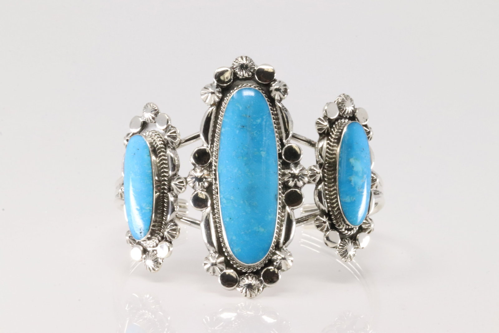 Native America Navajo Sterling Silver Turquoise Bracelet Cuff By David Lopez.: This is a Native America Navajo Sterling Silver Turquoise Bracelet Cuff By David Lopez.
